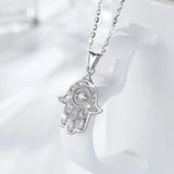 925 Sterling Silver Hamsa Hand Pendant Necklace Good Luck Charm