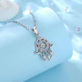 925 Sterling Silver Hamsa Hand Pendant Necklace Good Luck Charm