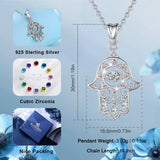 925 Sterling Silver Hamsa Hand Pendant Necklace Good Luck Charm