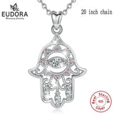 925 Sterling Silver Hamsa Hand Pendant Necklace Good Luck Charm