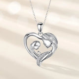 925 Silver Mother Daughter Heart Crystal CZ Necklace