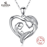 925 Silver Mother Daughter Heart Crystal CZ Necklace
