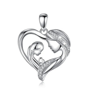 925 Silver Mother Daughter Heart Crystal CZ Necklace
