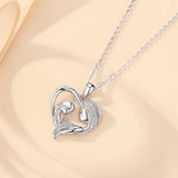 925 Silver Mother Daughter Heart Crystal CZ Necklace