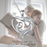 925 Silver Mother Daughter Heart Crystal CZ Necklace