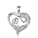 925 Silver Mother Daughter Heart Crystal CZ Necklace