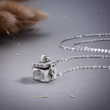 925 Sterling Silver Ashes Memorial Box Pendant Necklace D394