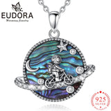 925 Silver Astronaut Necklace Moon Planet Abalone Women Gift
