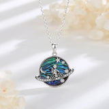 925 Silver Astronaut Necklace Moon Planet Abalone Women Gift