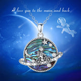925 Silver Astronaut Necklace Moon Planet Abalone Women Gift