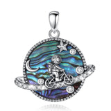 925 Silver Astronaut Necklace Moon Planet Abalone Women Gift