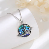 925 Silver Astronaut Necklace Moon Planet Abalone Women Gift