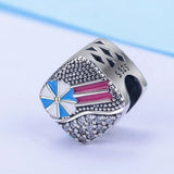 925 Silver Beach Umbrellas & Rest Beds Charm for Bracelet Necklace