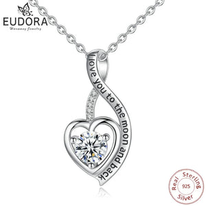 925 Silver CZ Heart Pendant Necklace for Wife D352