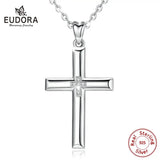 925 Silver Cross Pendant Necklace Crystal Jewelry with Box