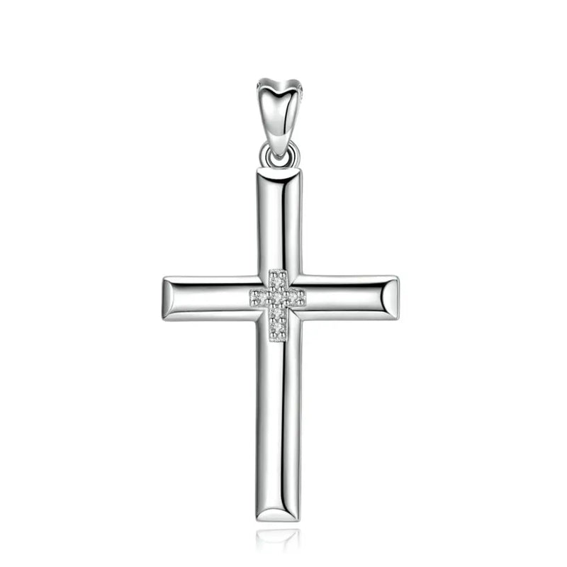 925 Silver Cross Pendant Necklace Crystal Jewelry with Box