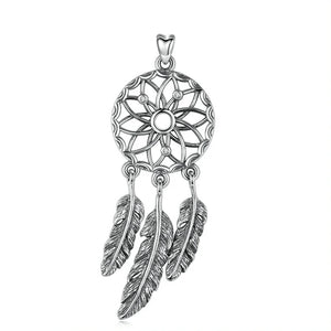 925 Silver Dream Catcher Pendant Necklace with Feather Tassels