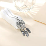 925 Silver Dream Catcher Pendant Necklace with Feather Tassels
