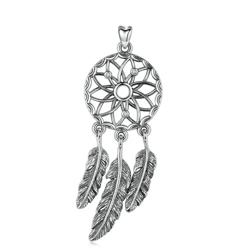 925 Silver Dream Catcher Pendant Necklace with Feather Tassels