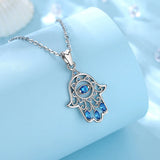 925 Silver Evil Eye Hamsa Hand Necklace Bink Crystal Fatima Jewelry