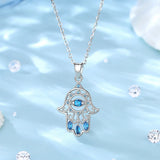 925 Silver Evil Eye Hamsa Hand Necklace Bink Crystal Fatima Jewelry