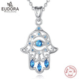 925 Silver Evil Eye Hamsa Hand Necklace Bink Crystal Fatima Jewelry