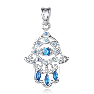 925 Silver Evil Eye Hamsa Hand Necklace Bink Crystal Fatima Jewelry