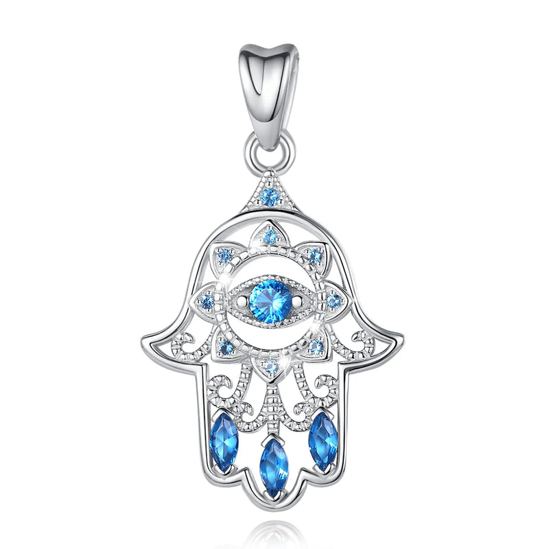 925 Silver Evil Eye Hamsa Hand Necklace Bink Crystal Fatima Jewelry