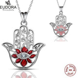 925 Silver Evil Eye Hamsa Pendant Necklace CZ Hand with 18" Chain KSYD069