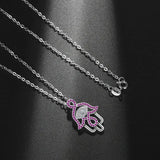 925 Silver Evil Eye Hamsa Hand Pendant Necklace Purple CZ Angel Caller