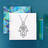 925 Silver Evil Eye Hamsa Hand Pendant Necklace Purple CZ Angel Caller