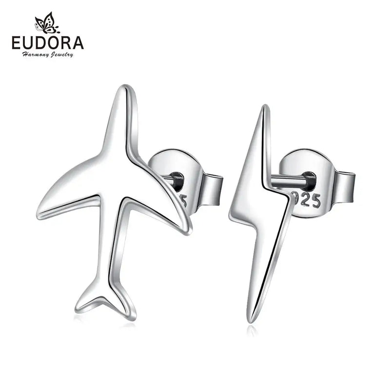 925 Silver Mini Airplane Stud Earrings for Women