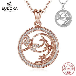Sterling Silver Dragonfly Crystal Pendant Necklace