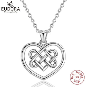 925 Silver Irish Celtics Knot Pendant Necklace Heart Charms For Women