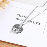 925 Silver Cat & Angel Wing Heart Pendant Necklace Vintage Jewelry