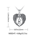 925 Silver Cat & Angel Wing Heart Pendant Necklace Vintage Jewelry