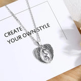 925 Silver Cat & Angel Wing Heart Pendant Necklace Vintage Jewelry