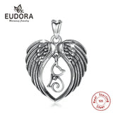 925 Silver Cat & Angel Wing Heart Pendant Necklace Vintage Jewelry