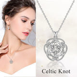 925 Silver Irish Triquetra Celtics Flower Pendant Necklace Women Birthday