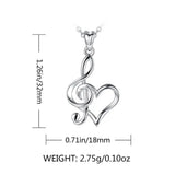 925 Silver Music Sign Necklace Heart Pendant Anniversary Gift D413