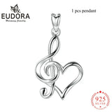 925 Silver Music Sign Necklace Heart Pendant Anniversary Gift D413
