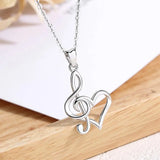 925 Silver Music Sign Necklace Heart Pendant Anniversary Gift D413