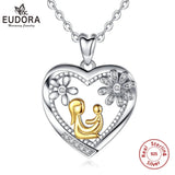 925 Silver Necklace Mom Hold Child Pendant Fine Jewelry Women Mother Heart Charm