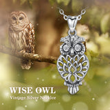 925 Silver Owl Pendant Necklace with Crystal CZ Animal Jewelry