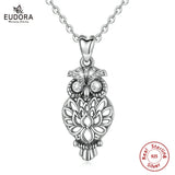 925 Silver Owl Pendant Necklace with Crystal CZ Animal Jewelry