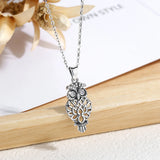 925 Silver Owl Pendant Necklace with Crystal CZ Animal Jewelry