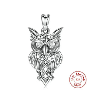 925 Silver Owl Pendant Necklace with CZ Crystal Jewelry