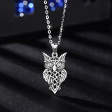 925 Silver Owl Pendant Necklace with CZ Crystal Jewelry