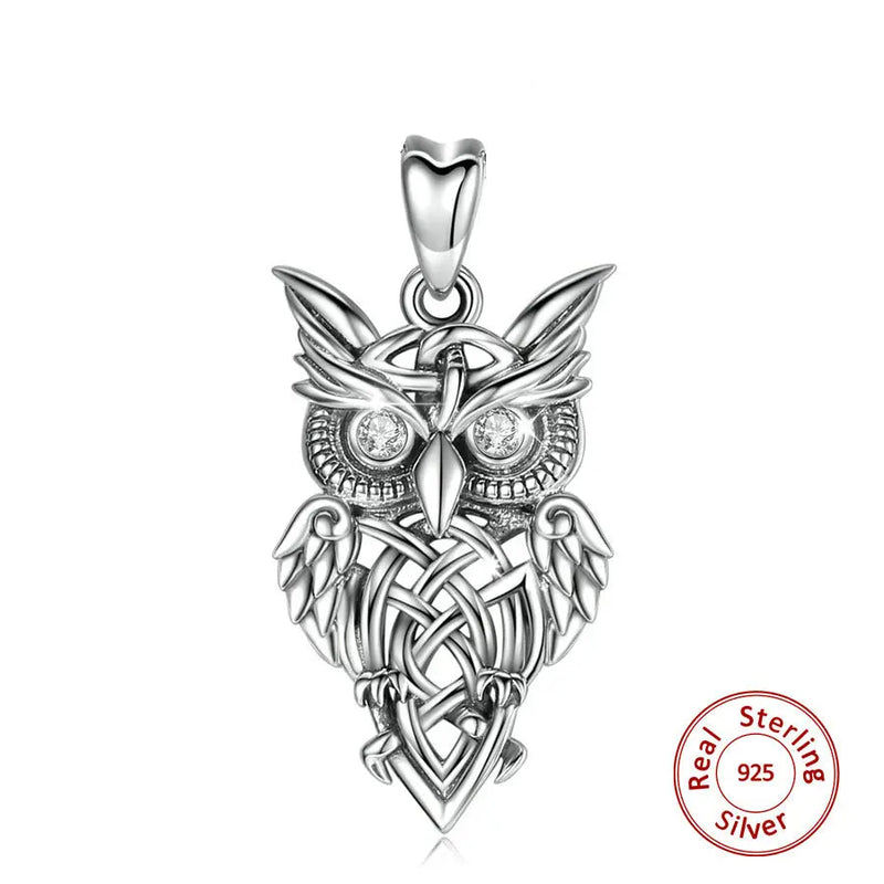 925 Silver Owl Pendant Necklace with CZ Crystal Jewelry