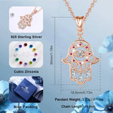 925 Silver Rose Evil Eye Hamsa Hand Pendant Necklace for Women